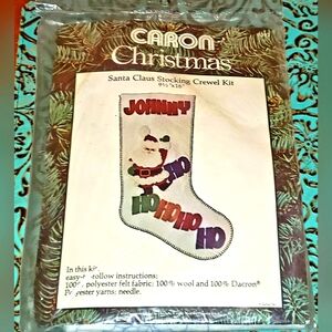 Mid-Century 1978 Caron Christmas Santa Claus Stocking Crewel Kit
